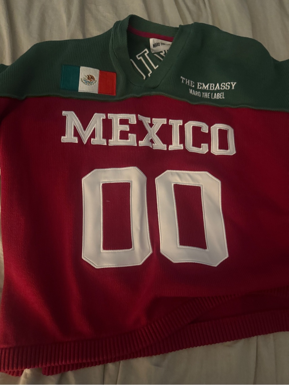 MEXICO Embroidered Patch Pullover Sweater - Red & Green
